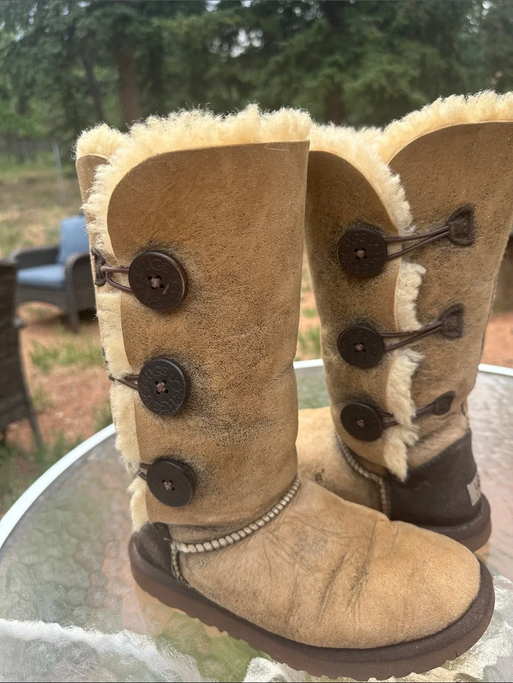 UGG Tan Button-Accent Shearling Mid-Calf Boots